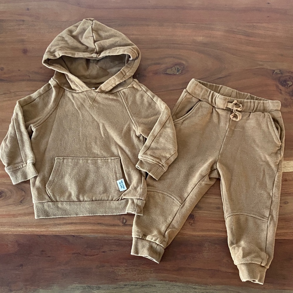 H&M baby boy khaki sweat suit pants and hoodie sweatshirt set 18 months - Picture 3 of 15